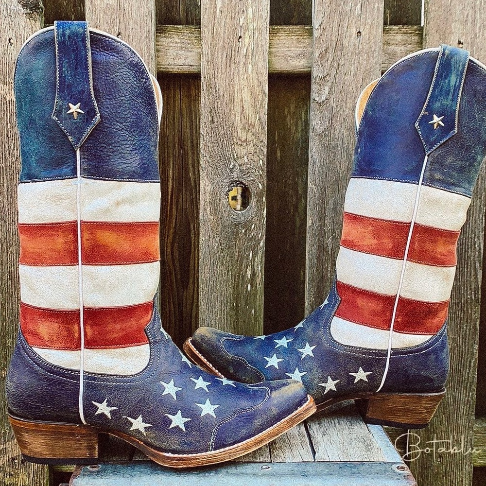 ROPER Americana American Flag Snip Toe Cowgirl Cowboy Western Boots, Size 8
